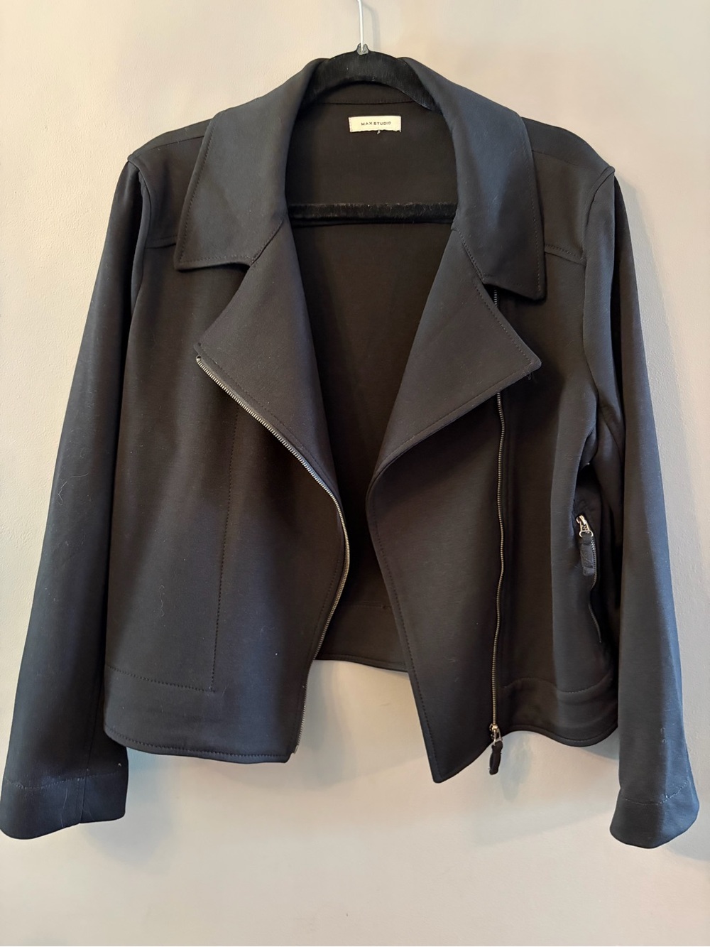 Max Studio Black Moto-Inspired Asymmetrical Jacket
